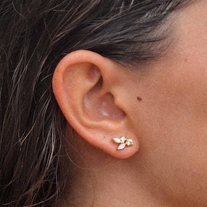 WHITE moonstone and zircon ear climber earring made of 925 sterling silver and 24k gold plated