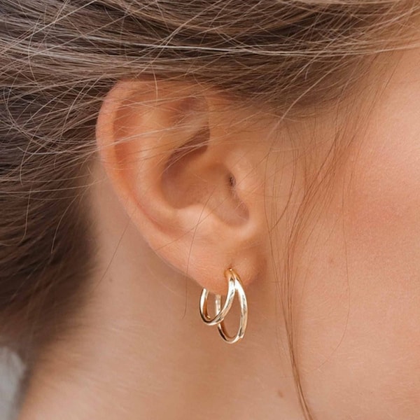 Sterling Silver Double Hoop Earrings, Sterling Silver Double Hoop Earrings, Gold Double Hoops