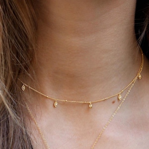 Choker with eye or teardrop-shaped motifs with cubic zirconia, TRIBAL INSPIRED in silver or gold plated