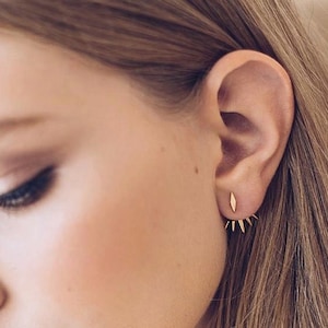 Ear jacket type earrings with spikes that peek out from behind, with triangles made of sterling silver image 1