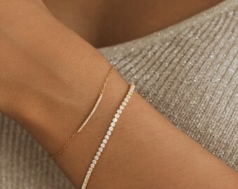 Bracelet With a Very Fine and Elegant Bar shaped Line of Zircons in Sterling Silver and 24k Gold Plated Etsy