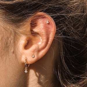 Set of hoop earrings with zirconia to combine in multiple holes in sterling silver and gold plated