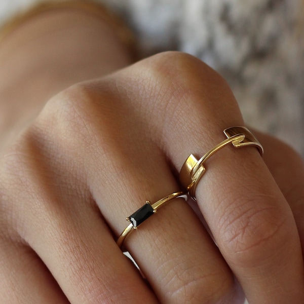 wide gold ring,  geometric gold ring, Simple gold ring, Minimal jewelry, stacking ring