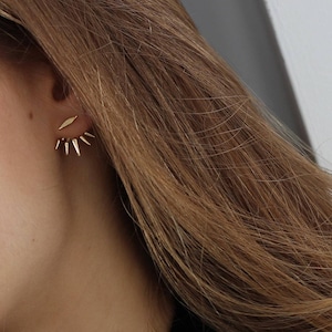 Ear jacket type earrings with spikes that peek out from behind, with triangles made of sterling silver image 8