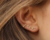 Cubic Zirconia Ear Crawler - zirconia ear climbers, gold earrings, CZ ear crawler, ear crawler, gold ear crawler, gold zirconia ear climbers