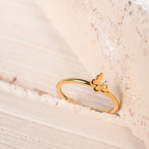 Adorable gold butterfly ring with small brilliant, bright butterfly ring ideal to give to your special partner