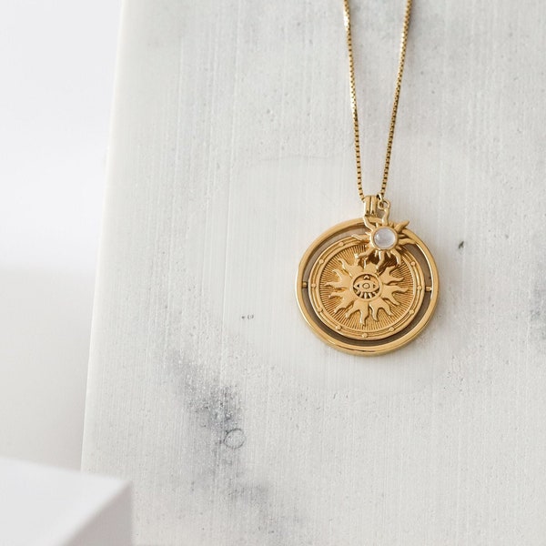 925 time turner vintage coin necklace, coin necklace, minimal NECKLACE, vintage Gold Necklace, maya necklace