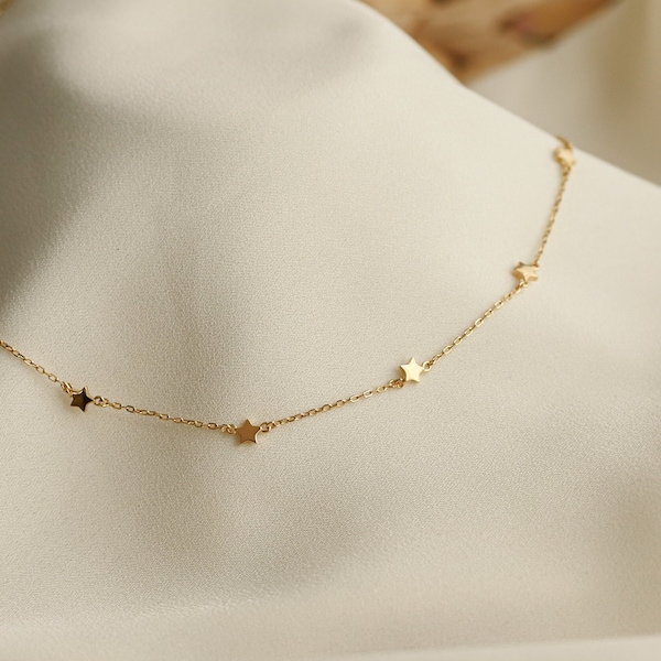 Necklace with small STARS made of sterling silver and 24k gold plated silver