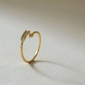 Könnte beinhalten: Ein goldener Ring mit einer Reihe kleiner, klarer Steine, die in die Band eingefasst sind. Der Ring ist an einer Seite offen, so dass er an verschiedene Fingergrößen angepasst werden kann.