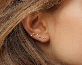 Star constellation-shaped climber earrings in sterling silver and 18k gold-plated silver