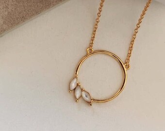 Circle necklace with white stones, karma necklace, Circle zirconia necklace, cubic zircon dainty necklace, Open Circle Necklace