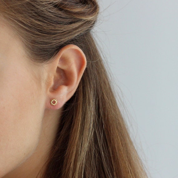 Very Small Sun shaped Earrings 6mm Ideal for Small Ears or for Girls in Polished Sterling Silver Etsy