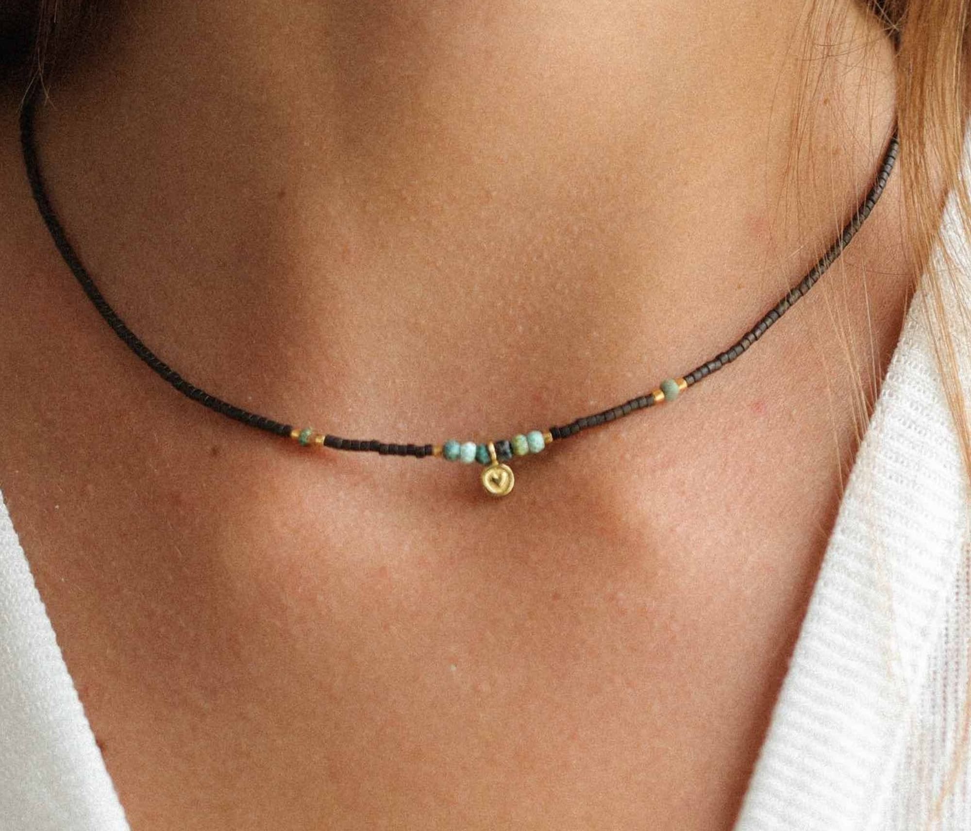 16 Dainty Minimalist Seed Bead Necklace Multi Turquoise – My Urban Gems