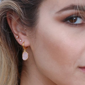Rose Quartz Earrings, Gold Earrings, Drop Earrings, Teardrop Earrings, Gemstone Earrings, Dangle Earring, Rose Quartz Jewelry image 4