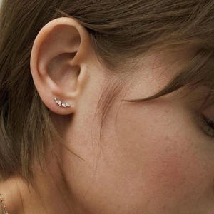 Small climbing earrings with white zircons in high-end sterling silver