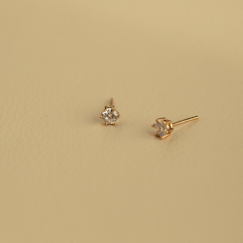 Solitaire earrings with 5mm six-claw zircon, simple and minimalist in 24k gold-plated sterling silver image 9