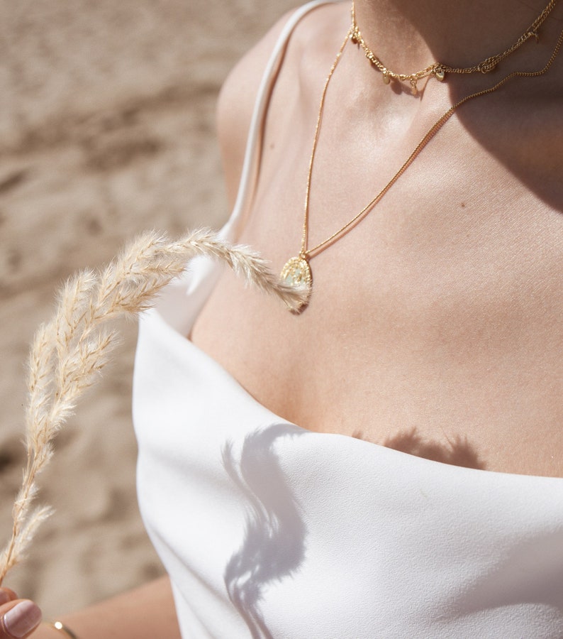 Double chain necklace with antique coin and drawing of a woman stamped type of antique coin in sterling silver and gold-plated silver image 6