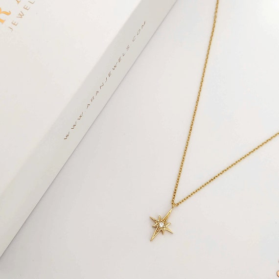 Collier étoile Polaire Or étoile Polaire Minimal Bijoux Collier Avec Brillant North Star Collier Polaris Collier