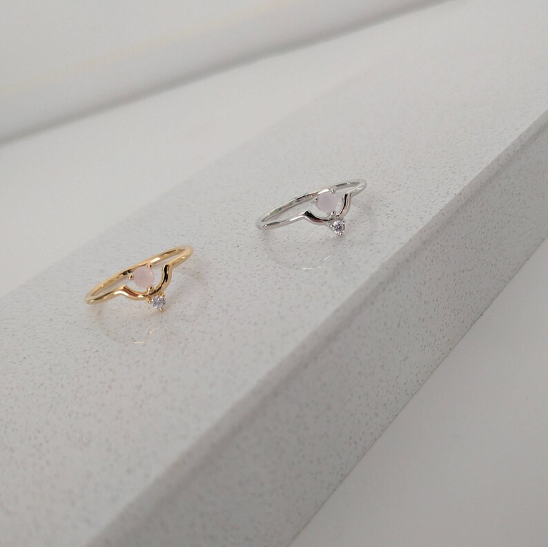 dainty ring bridesmaid wedding thank you gifts pink glass rose stone gold ring minimalist rings bridesmaid ring statement ring