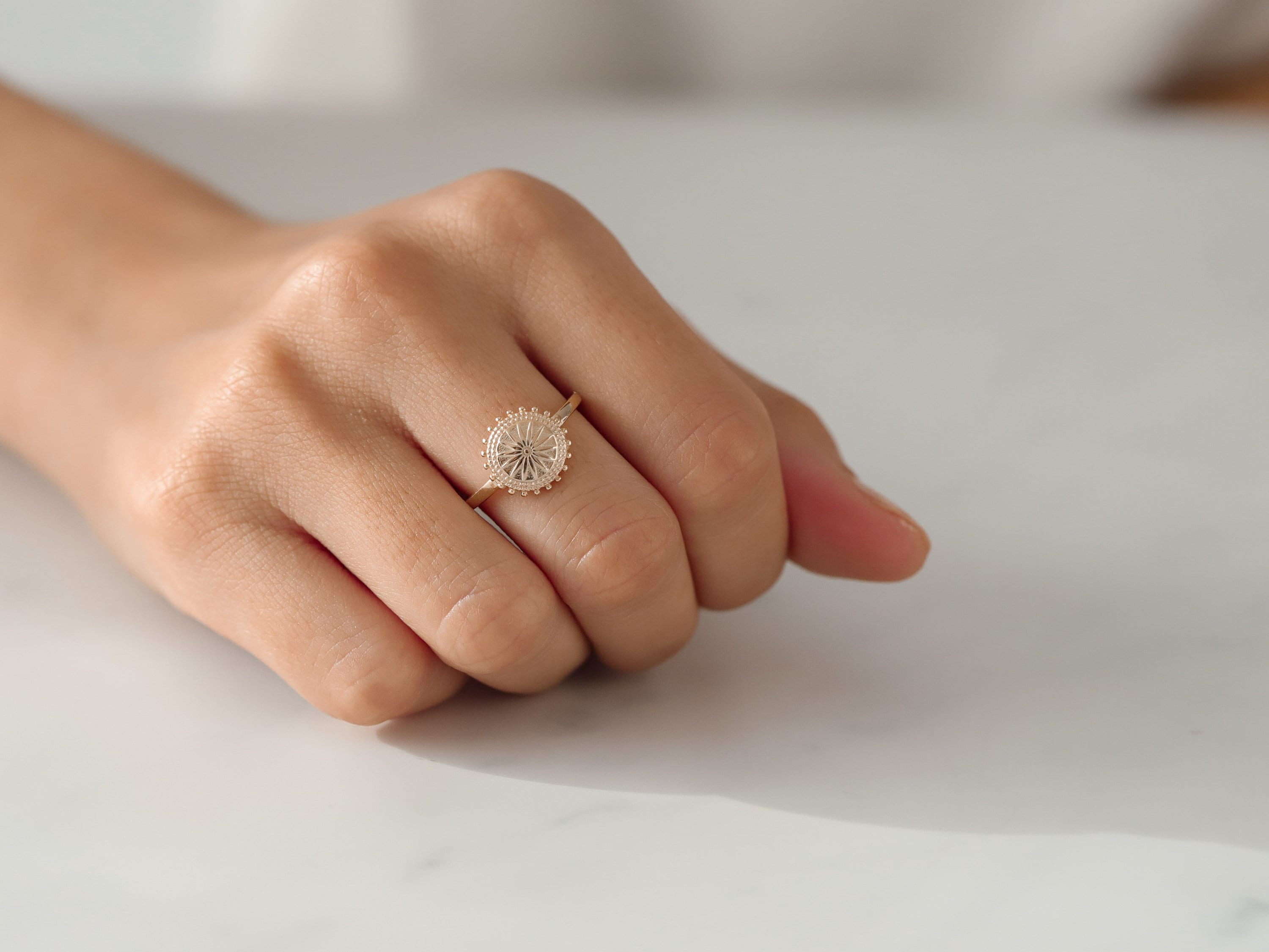 Gold Sun Shape Ring Beautiful Sun Rays Polished Silver Ring Cute