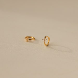Small hoops with small cross with zircons in sterling silver and 24K gold plated