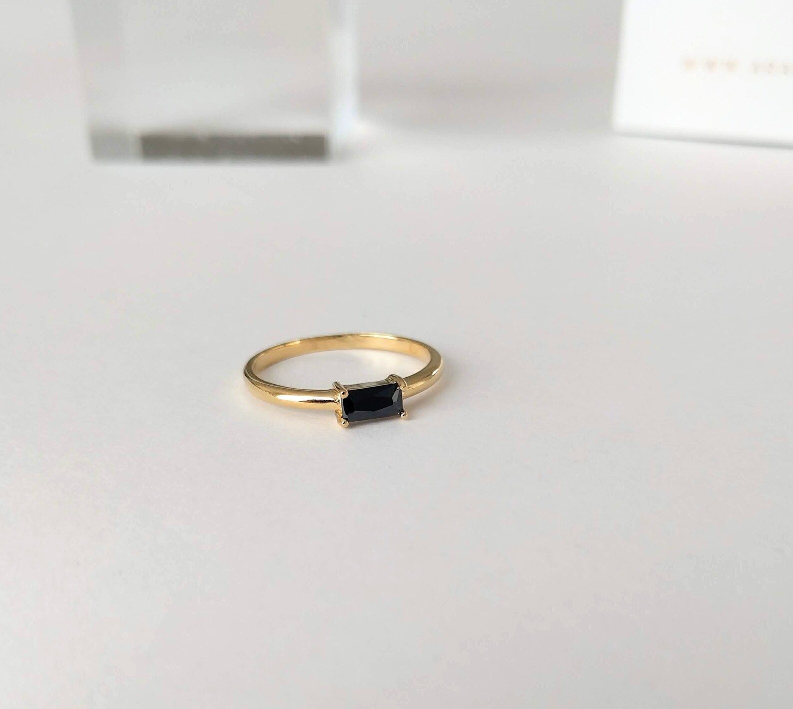 Schwarzer Stein Ring schwarz cz gold Ring minimalistischen | Etsy