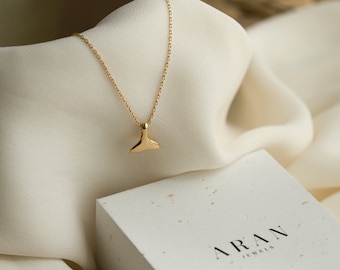 Dainty Gold Whale Tail Necklace in sterling silver or 18k gold plated silver