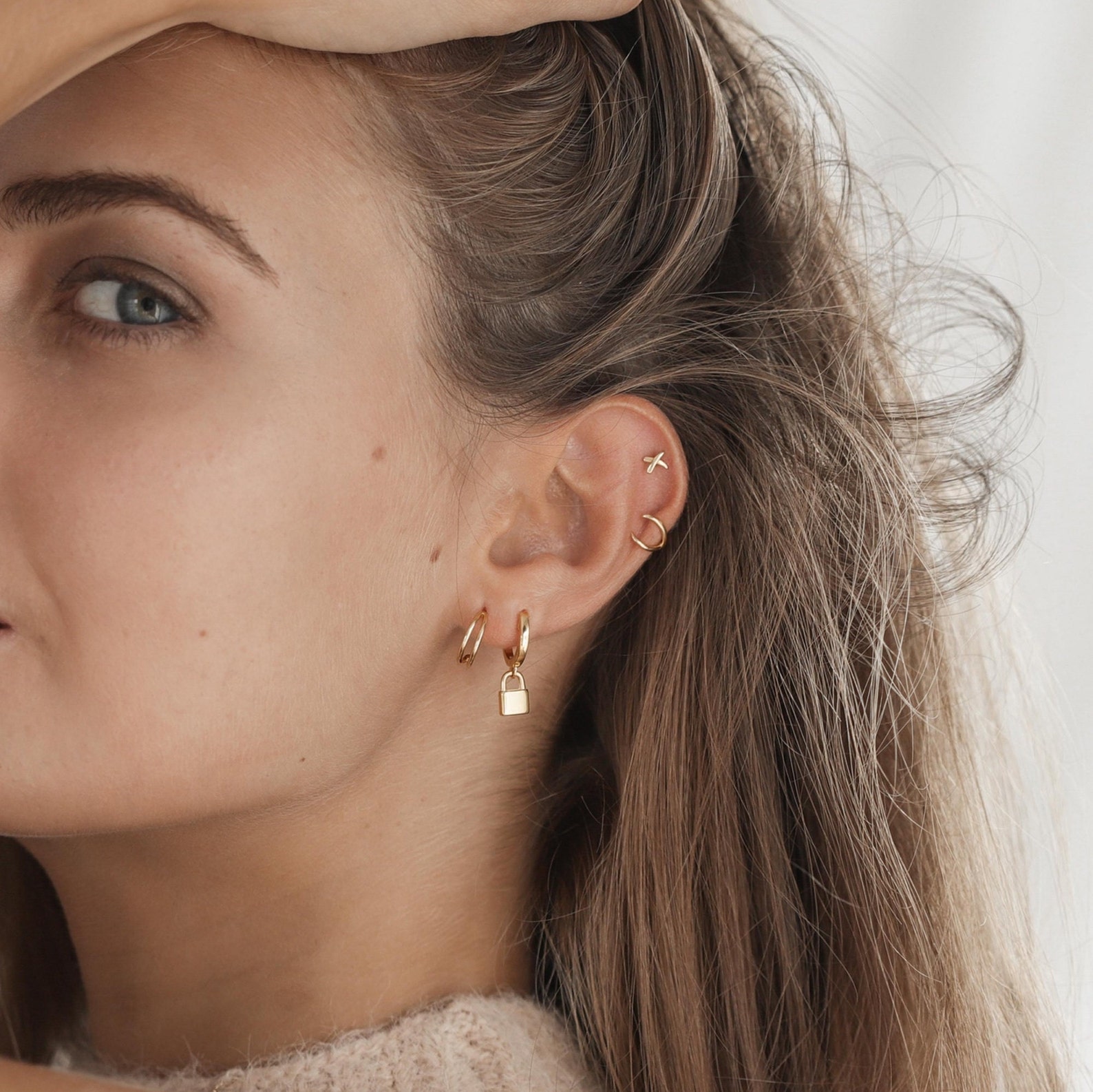 Padlock Hoop Earrings (Silver)