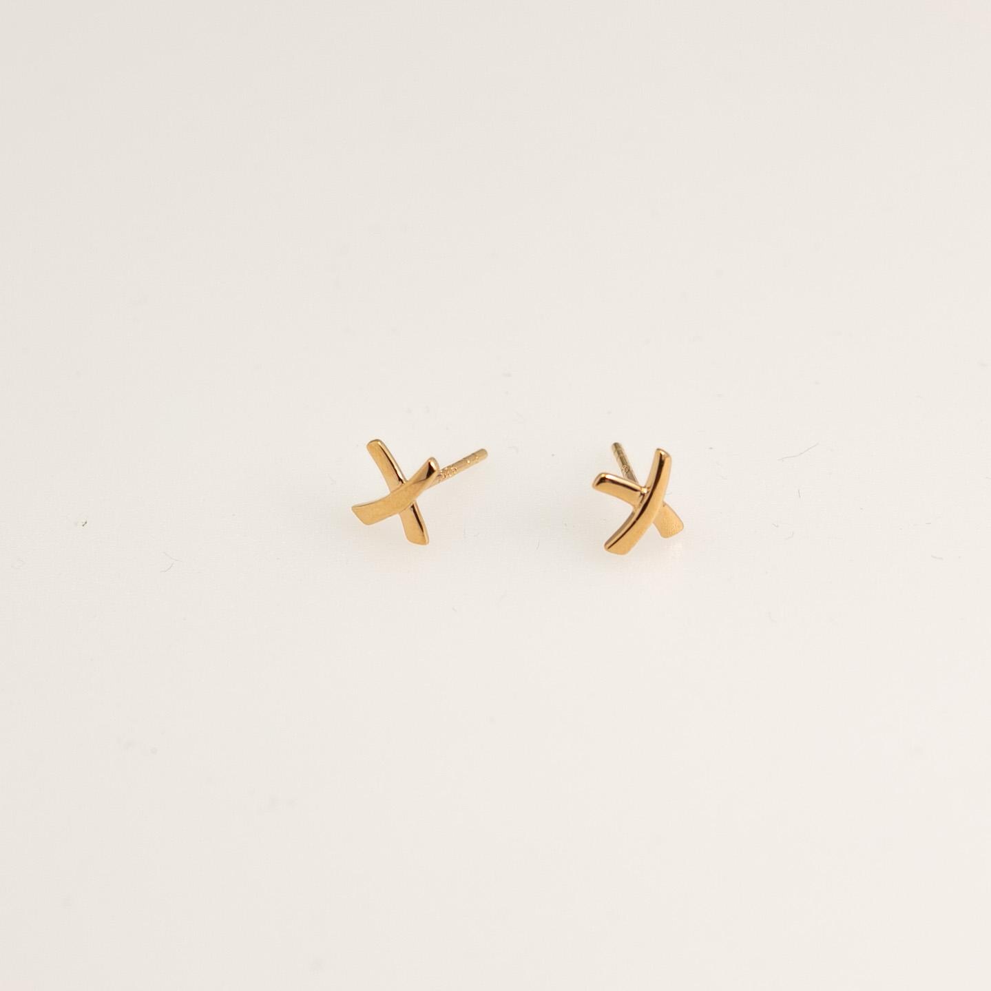 Small X Earrings in Sterling Silver and 18k Gold, Mini Geometric 
