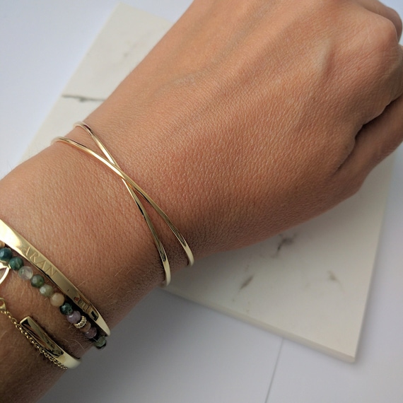 X Cross Open Bangle Shape Bracelet Made off in Sterling Silver and