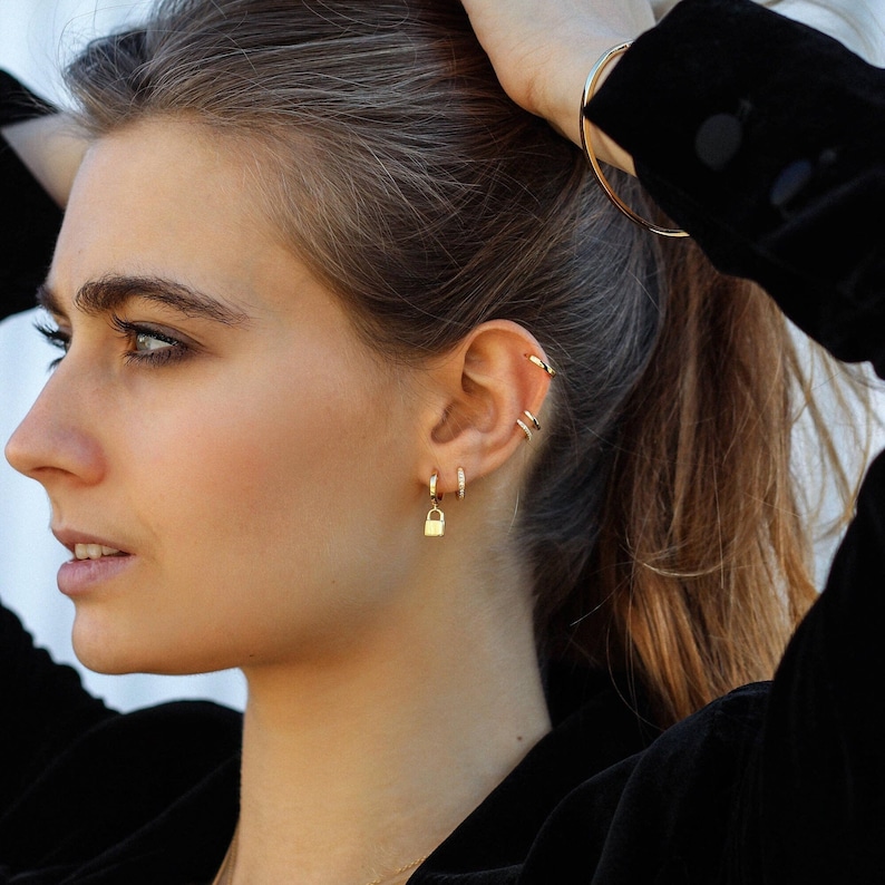 Padlock Hoop Earrings (Silver) main image 1