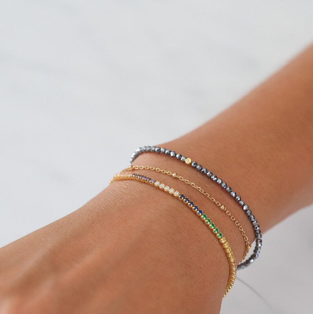 GREY Stones Bracelet, Beaded Bracelet, Grey Bead Bracelet, Dainty ...