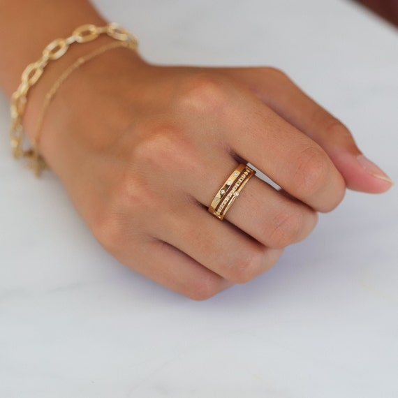 HAIAISO Juego De 9 Anillos Apilables De Oro De 14 Quilates Para Mujer, Anillos Apilables Para Nudillos, Anillos De Corazón De Circonita Cúbica, Anillo De Banda Apilable Simple, Anillo De Oro