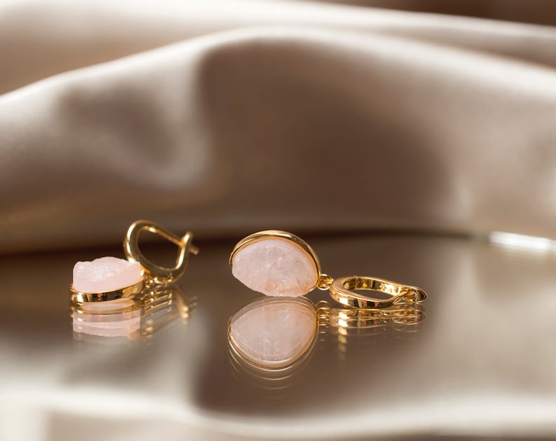 Rose Quartz Earrings, Gold Earrings, Drop Earrings, Teardrop Earrings, Gemstone Earrings, Dangle Earring, Rose Quartz Jewelry image 1