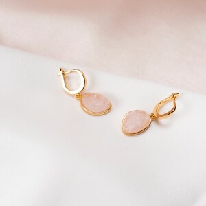 Rose Quartz Earrings, Gold Earrings, Drop Earrings, Teardrop Earrings, Gemstone Earrings, Dangle Earring, Rose Quartz Jewelry image 5