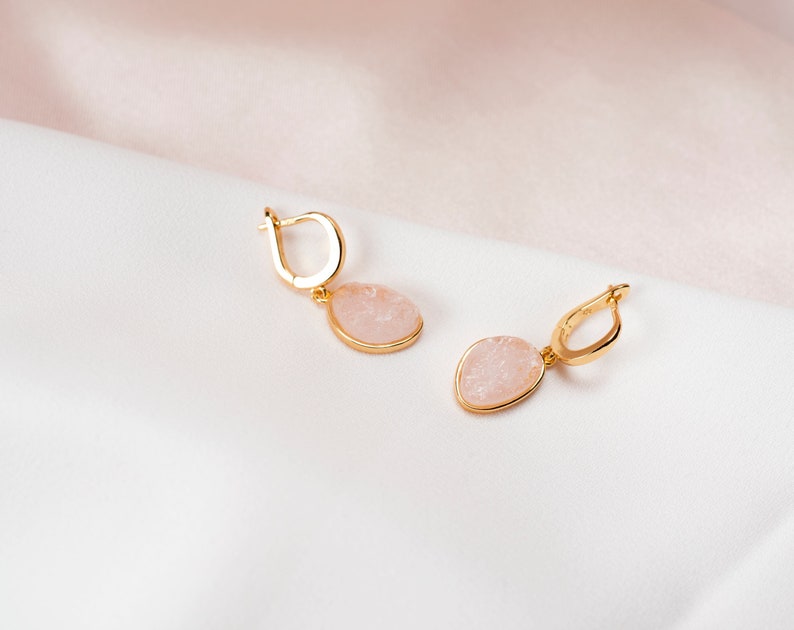 Rose Quartz Earrings, Gold Earrings, Drop Earrings, Teardrop Earrings, Gemstone Earrings, Dangle Earring, Rose Quartz Jewelry image 5