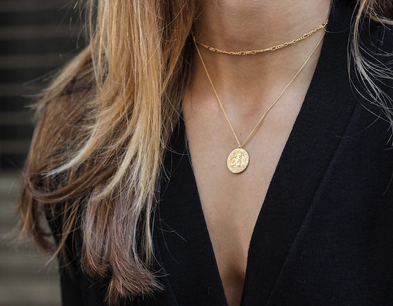 Collar de cadena doble capa con diseño de moneda y dibujo - España