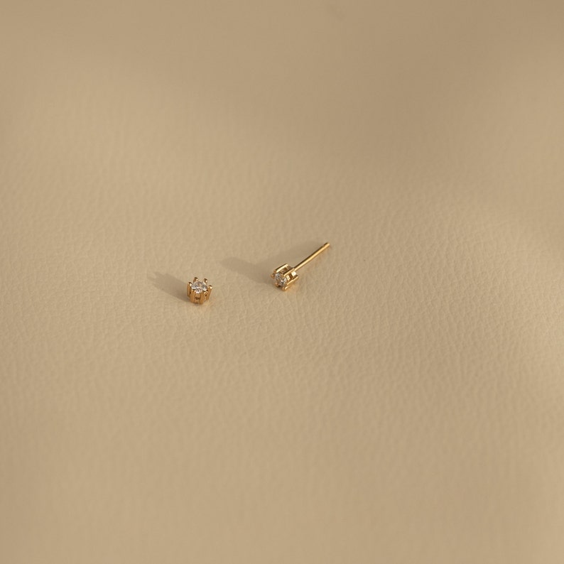 Solitaire earrings with 5mm six-claw zircon, simple and minimalist in 24k gold-plated sterling silver image 6