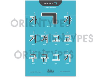 14pcs Printable Cards Set For Learning Korean Alphabet(Hangul)