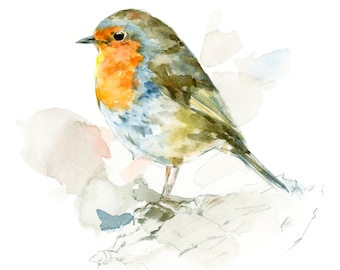 Robin watercolor painting - bird watercolor painting - 5x7 inch print - 0090
