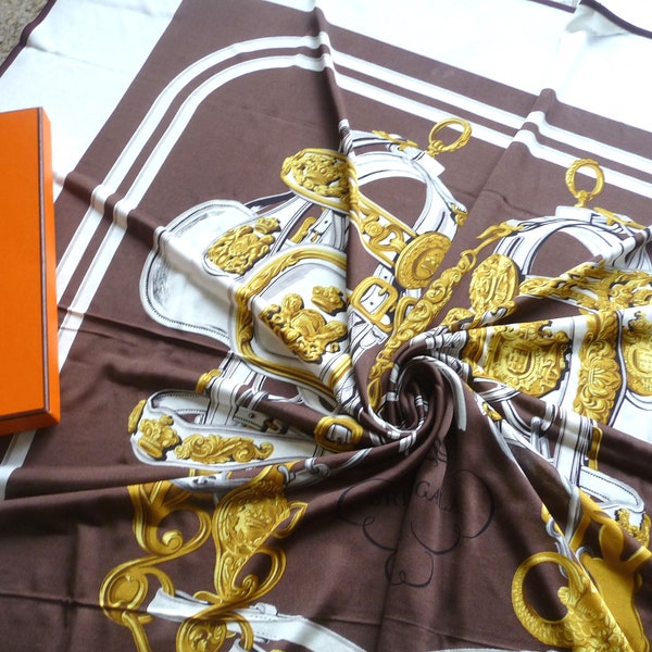 Free Shipping Authentic Vintage Hermes Silk Scarf Tuch Schal Jersey Seide Luxury Accessory "Brides de Gala" Excellent with Box very rare!