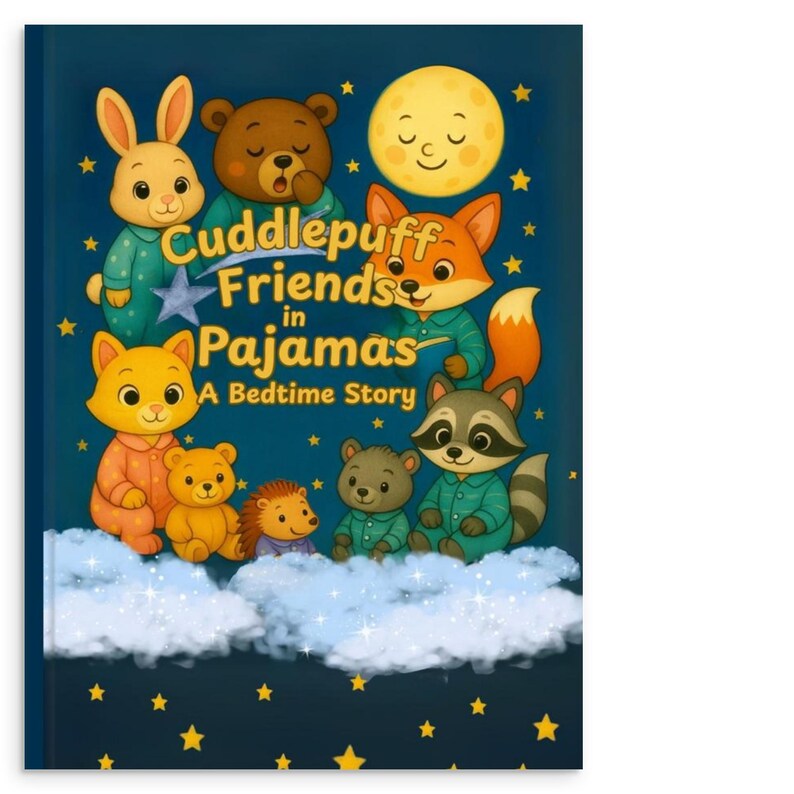 Hardcover Kid's Bedtime Storybook with Personalized "This Book Belongs To Page" and Bonus Coloring Page - Cuddlepuff Friends in Pajamas image 2