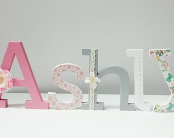 Standing Wooden Letter Name Hand Painted And Decorated Etsy