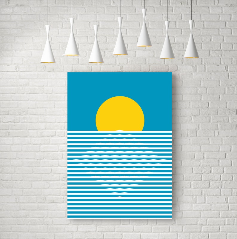 Sunrise Sun Art Mid Century Print Minimalist Wall Art Etsy