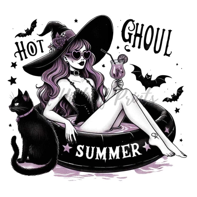 Hot Ghoul Summer Witch Shirt Design PNG | Goth Halloween Summer Graphic image 2