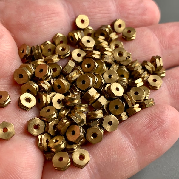 FUNKY solid brass six sided hex nut styled beads! Gives a great industrial or modern look to your designs!