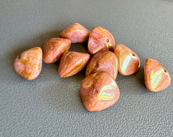 Gorgeous pink gold picasso Czech pressed glass beads! Sold per lot of 12 beads. SKU 15411