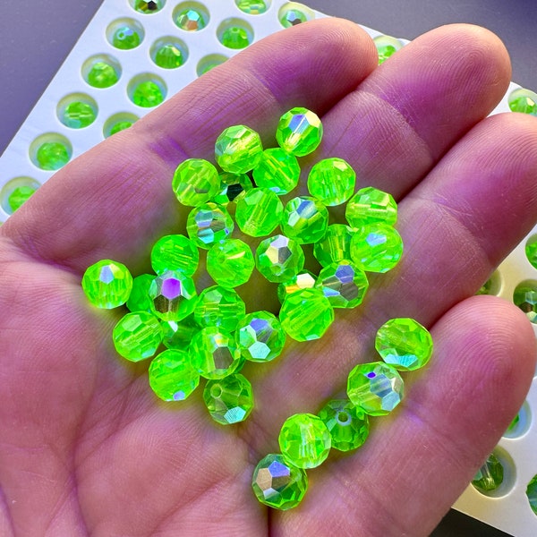 Stunning VERY RARE find! Vintage, new in the old box, UV reactive/vaseline/uranium crystal beads!!