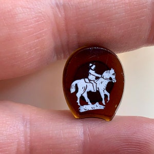 Fabulous unusually shaped glass cabochons! Person on horseback in tortoiseshell glass!