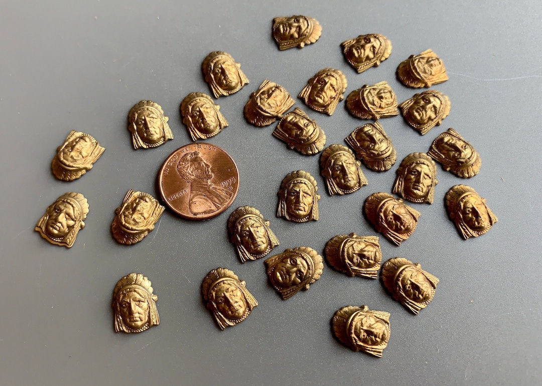 Lovely Vintage Raw Brass Indian Head Stampings Etsy